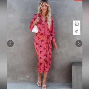 VICI Jaguar Satin Wrap Midi Skirt - Red XS